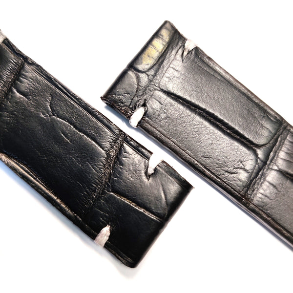 Bracelet de montre en cuir de crocodile noir mat - Availlia