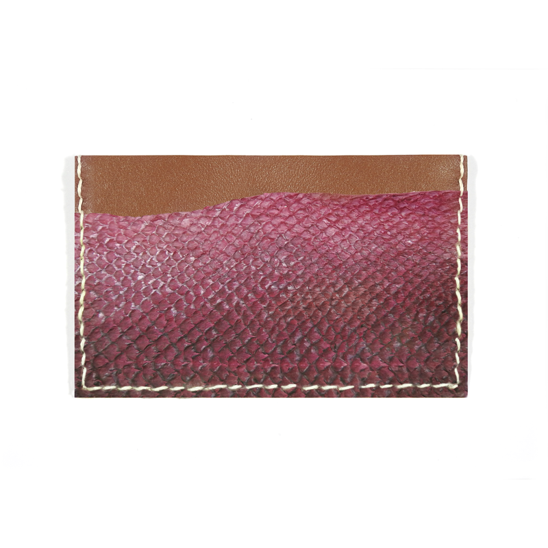 Card holder in fuchsia calfskin and salmon leather