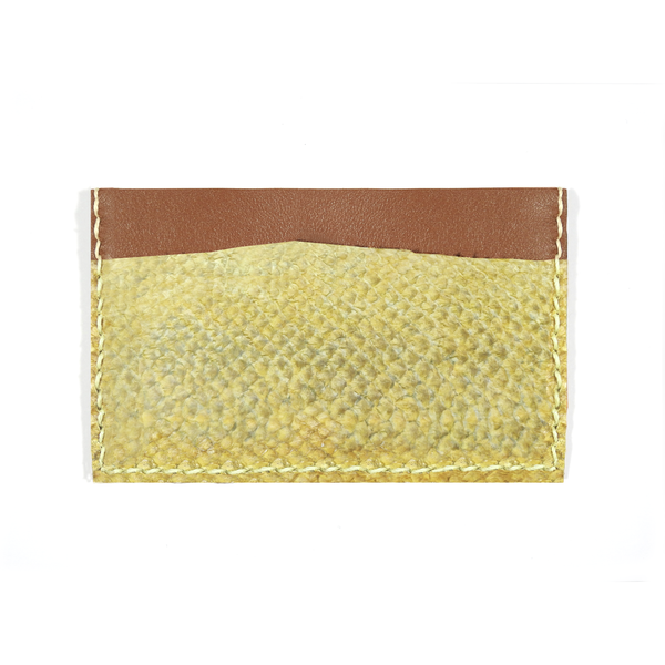 Calfskin and yellow salmon leather card holder